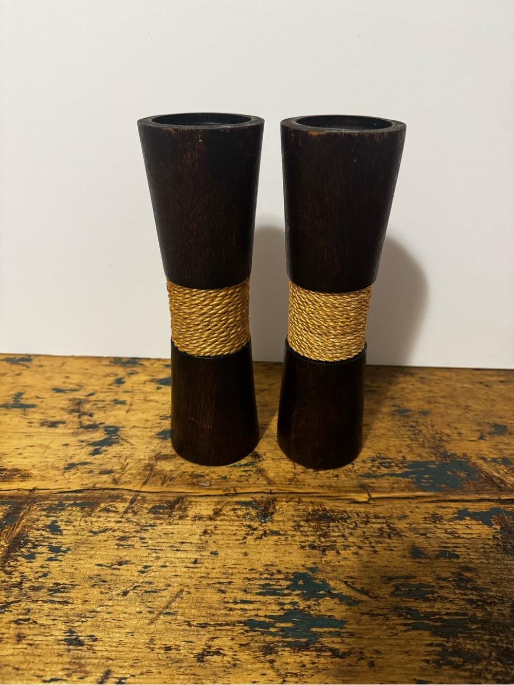 Handcrafted Dark Wood Candle Holders
